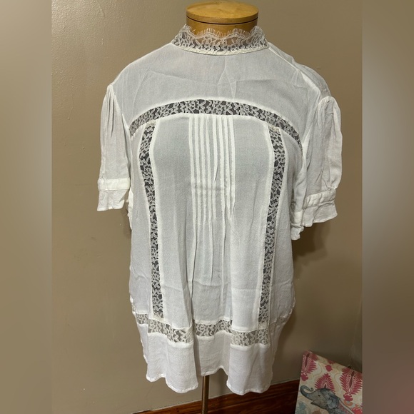 Express Cream Colored Sheer Lace Embroidered Prairie Boho Peasant Blouse XL - Picture 1 of 10